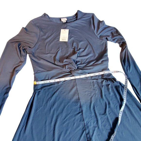 A New Day Womens Long Sleeve Blue Twist Front Dress  Size  Large - Picture 3 of 9